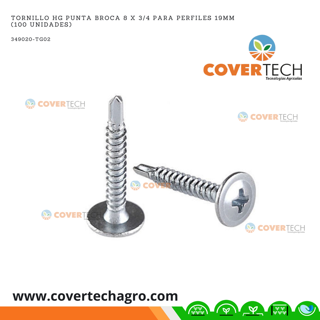Tornillo HG punta broca 8 x 3/4 para perfiles 19mm (100 unidades)