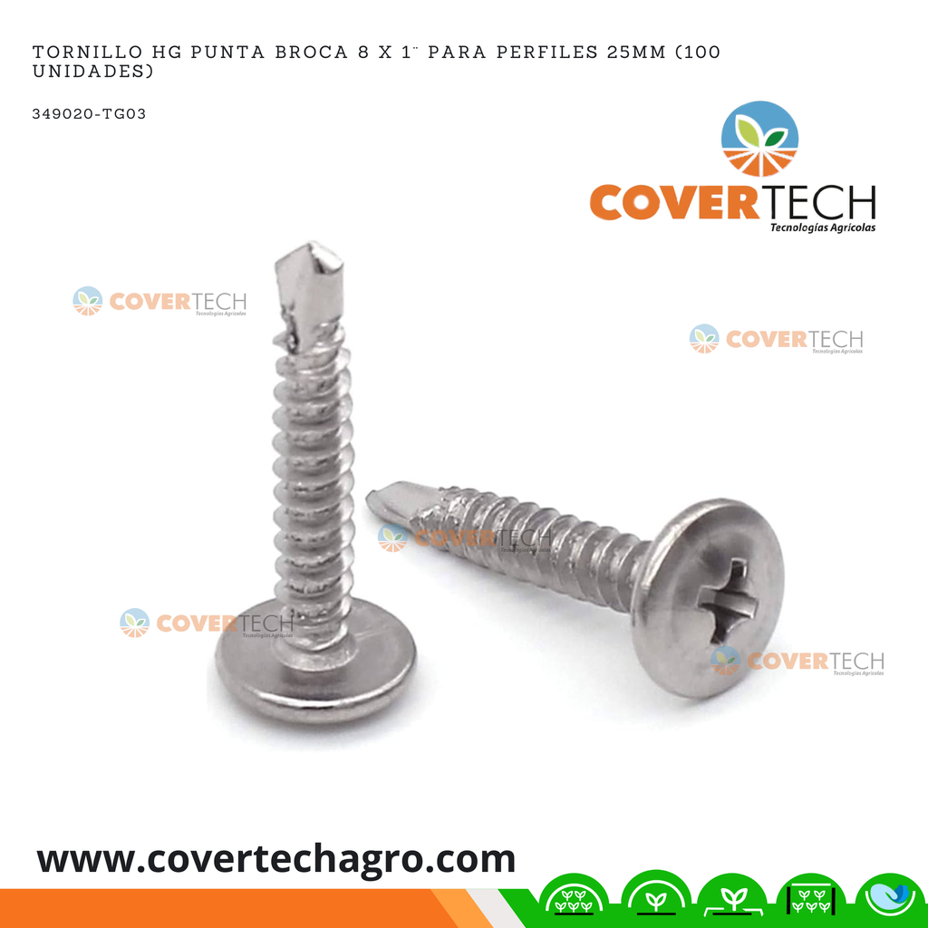 Tornillo HG punta broca 8 x 1¨ para perfiles 25mm (100 unidades)