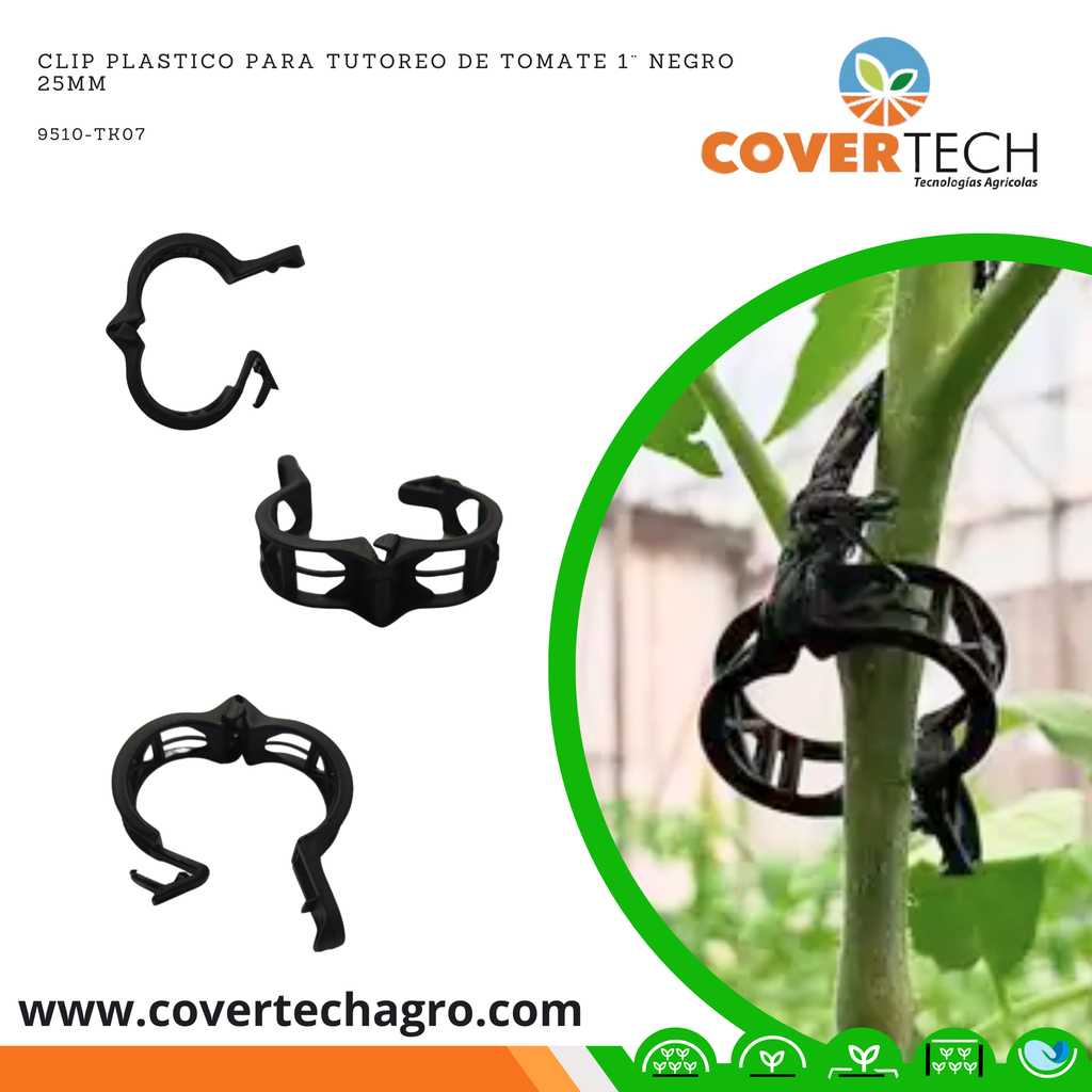 Clip plastico para tutoreo de Tomate 1¨ negro 25mm