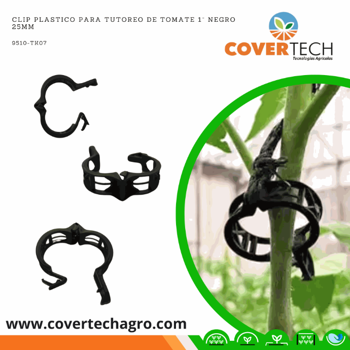 Clip plastico para tutoreo de Tomate 1¨ negro 25mm (Bolsas de 500)