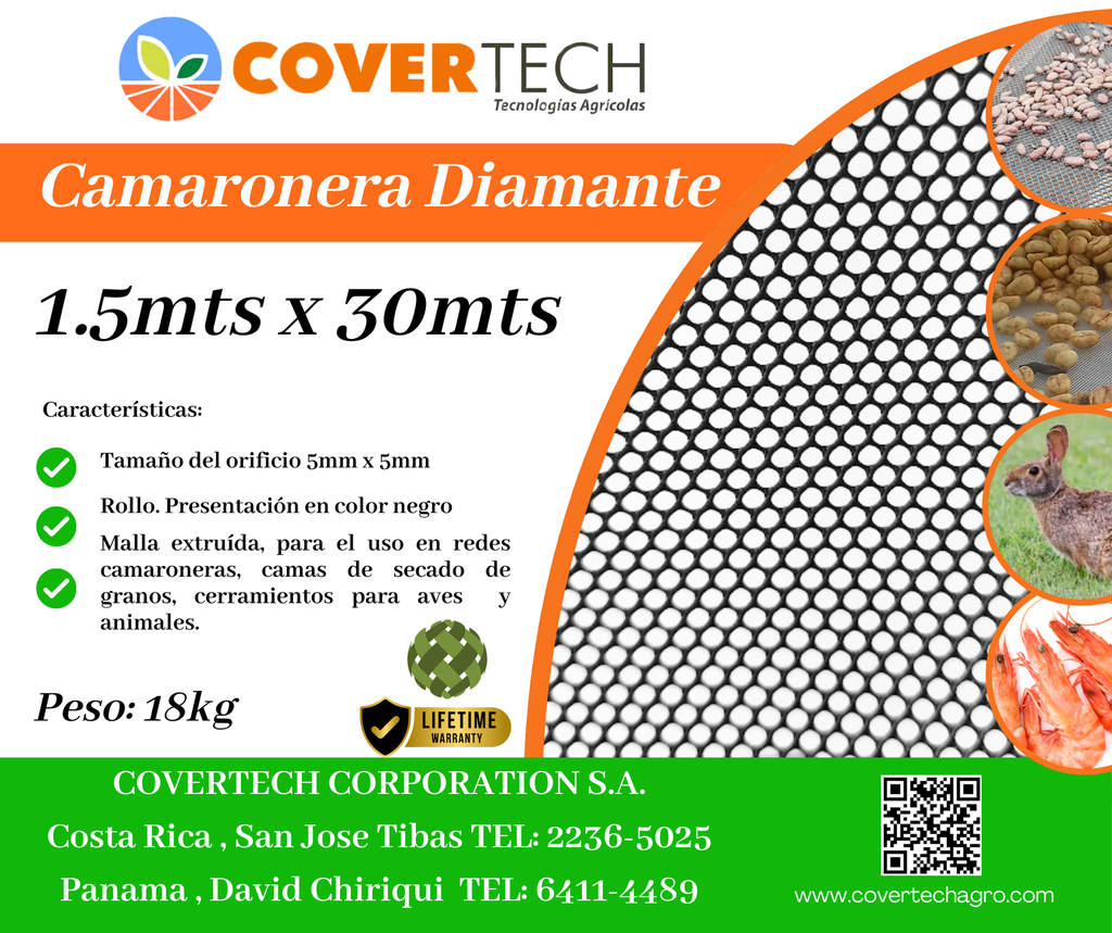 [23116-1.5TV25] Malla Camaronera/Cafetera 7x7mm - 1.5x25mts Extra Fuerte Negra