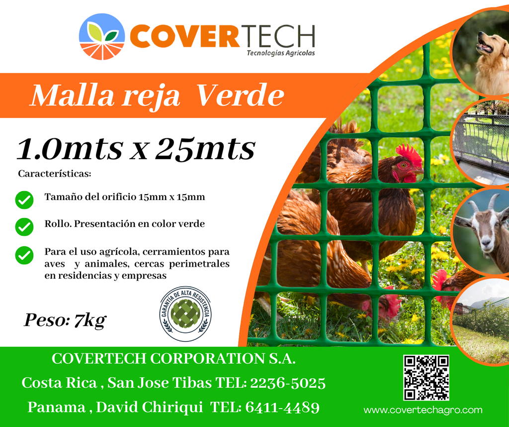 [23115-1.0TV25] Malla Reja para cerramiento - 1.0x25mts 15x15mm extruída Verde
