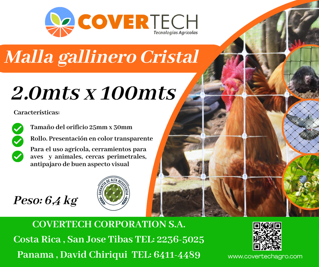 [23123-2.0TV100] Malla Gallinero para cerramiento - 2.0x100mts 25x30mm extruída Cristal