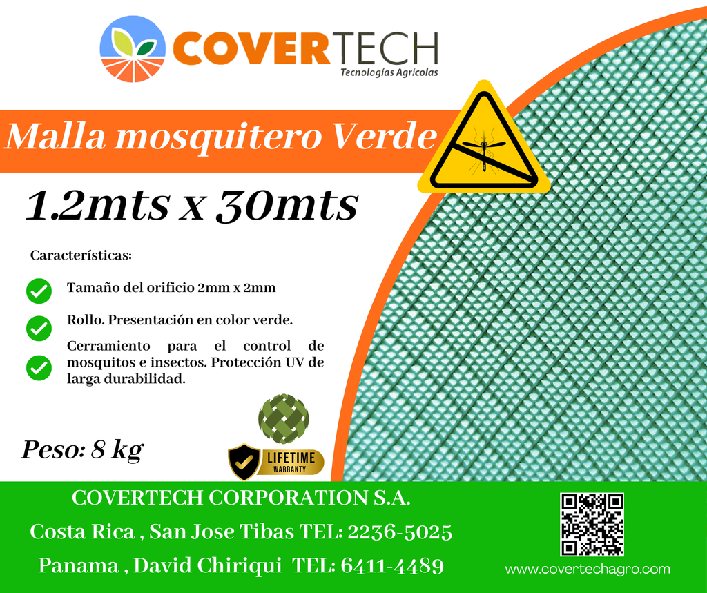 Malla Mosquitero para cerramiento - 1.2x30mts 2x2mm extruída Verde