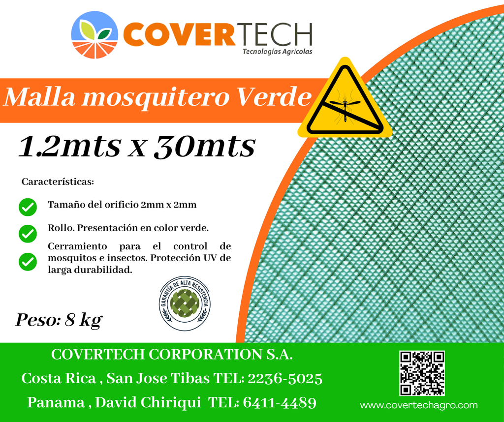 [23124-1.2TV30] Malla Mosquitero para cerramiento - 1.2x30mts 2x2mm extruída Verde