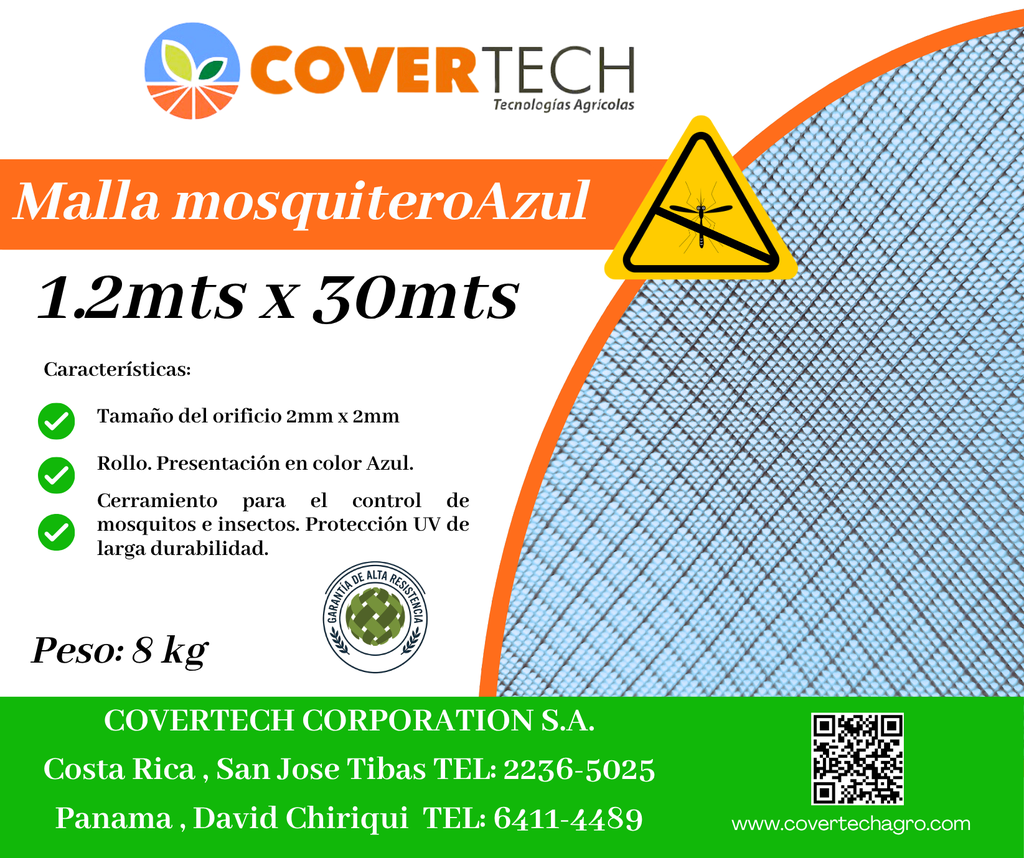 [23125-1.2TV30] Malla Mosquitero para cerramiento - 1.2x30mts 2x2mm extruída Azul