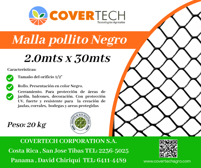 [23127-2.0TV30] Malla Pollito para cerramiento - 2.0x30mts 1/2¨ extruída Negra