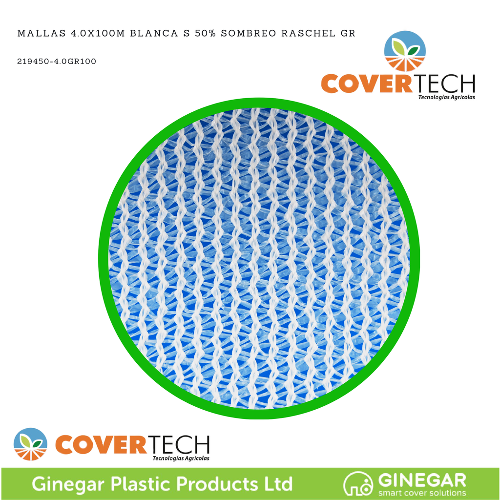 Mallas 4.0x100m Blanca S 50% Sombreo Raschel GR
