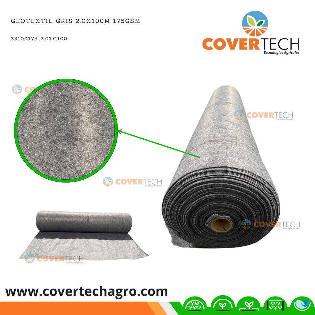 Geotextil Gris 2.0x100m 175gsm