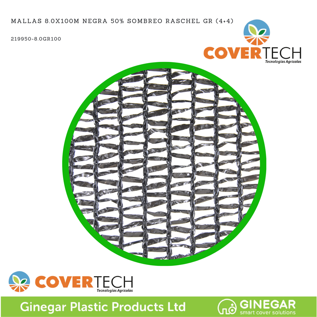 [219950-8.0GR100] Mallas 8.0x100m Negra 50% Sombreo Raschel GR (4+4)