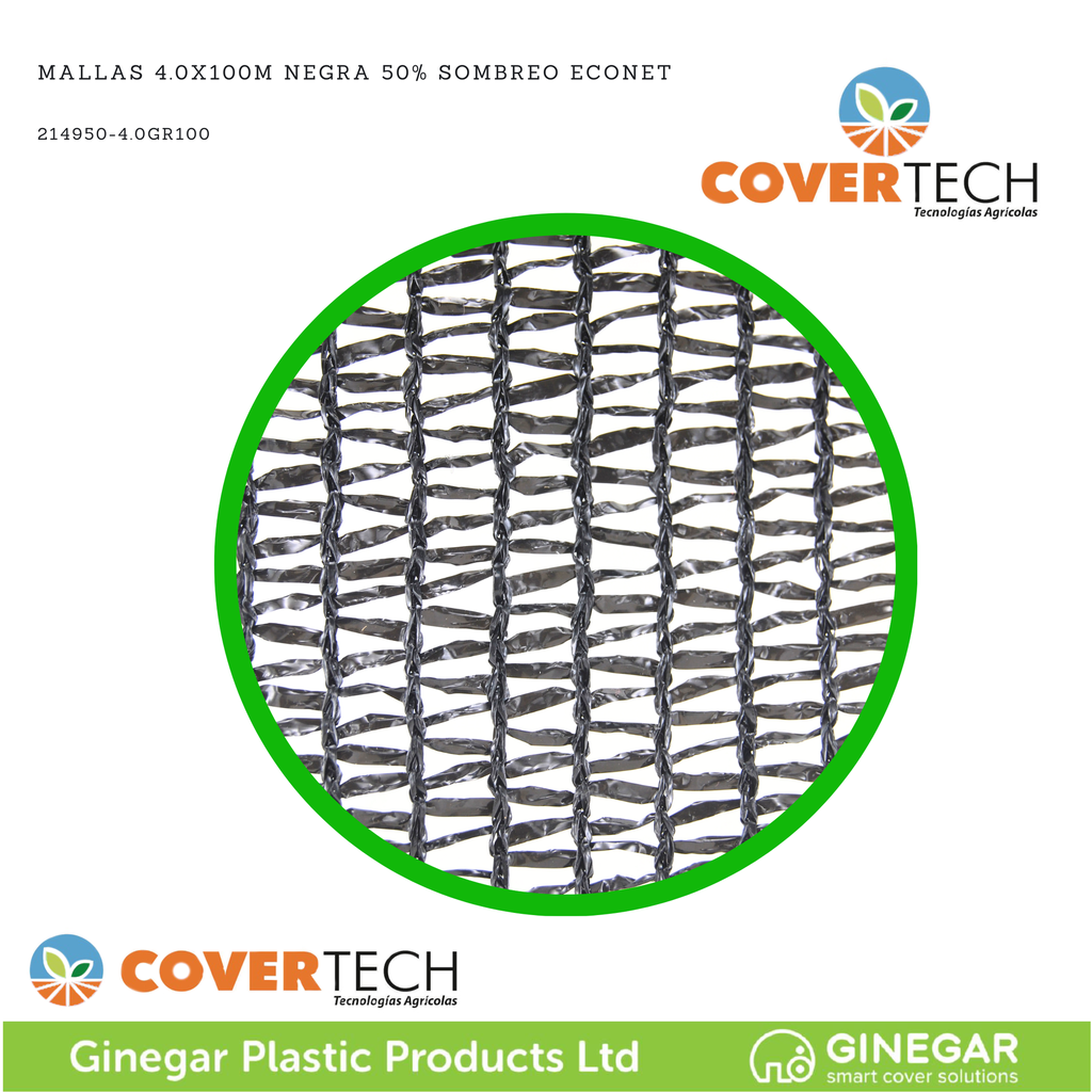 Mallas 4.0x100m Negra 50% Sombreo ECONET