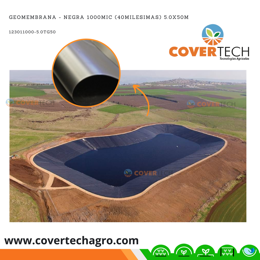 Geomembrana - Negra 1000mic (40milesimas) 5.0x50m Covertech