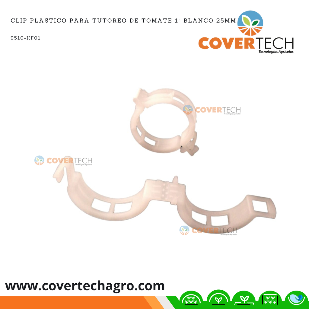 Clip plastico para tutoreo de Tomate 1¨ blanco 25mm