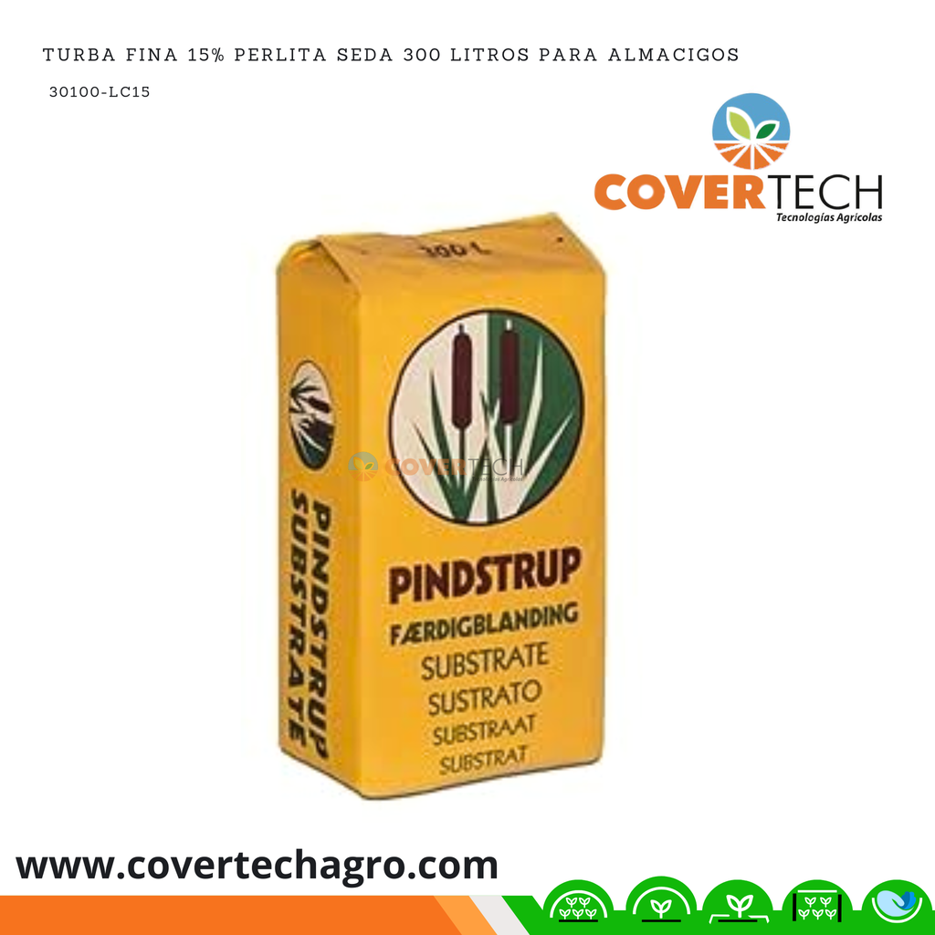 Turba fina 15% perlita PINDSTRUP 300 litros para almacigos
