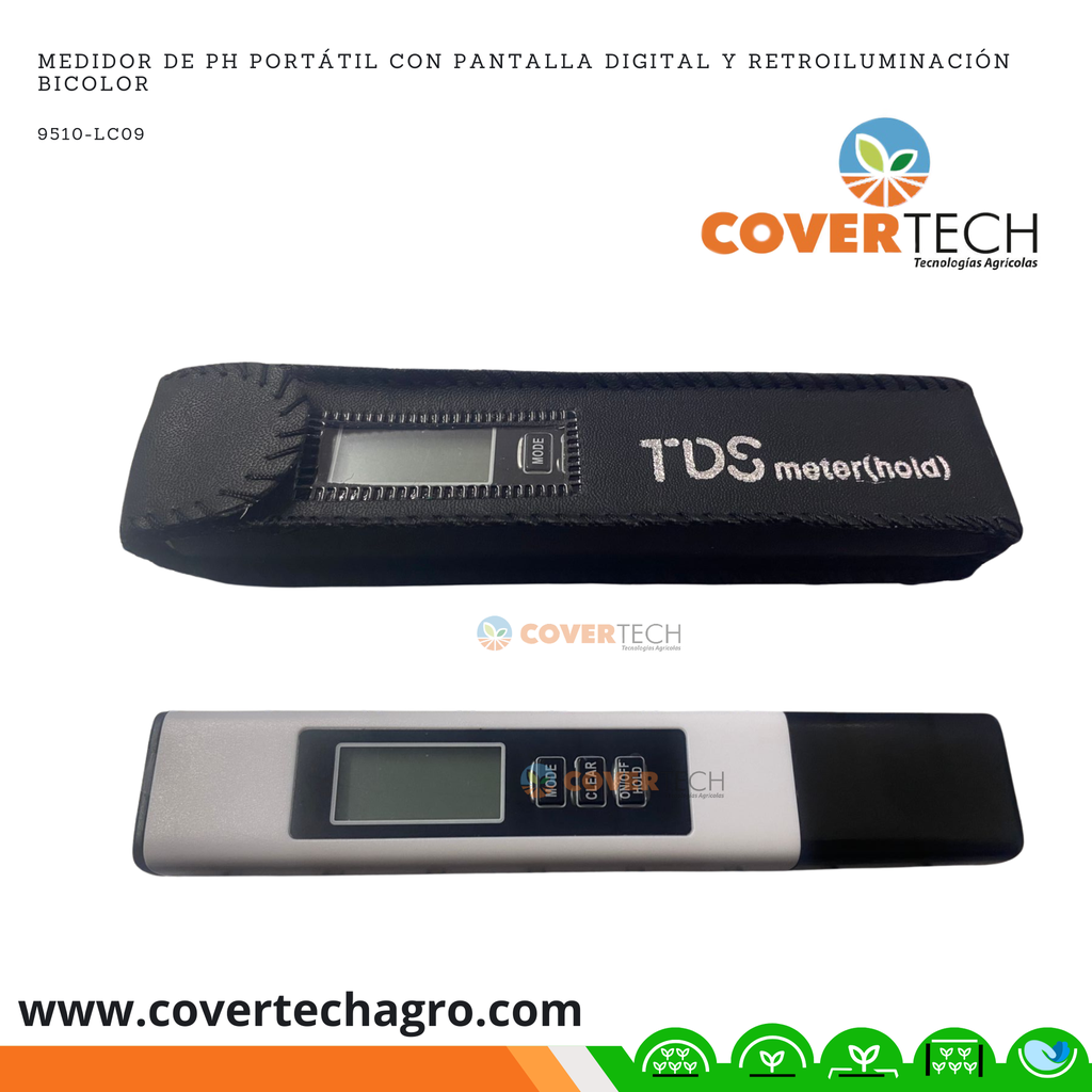 Medidor de conductividad portátil con pantalla digital y retroiluminación bicolor