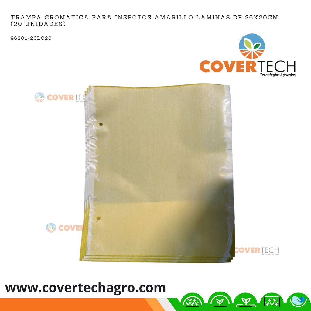 Trampa cromatica para insectos amarillo laminas de 26x20cm (20 unidades)