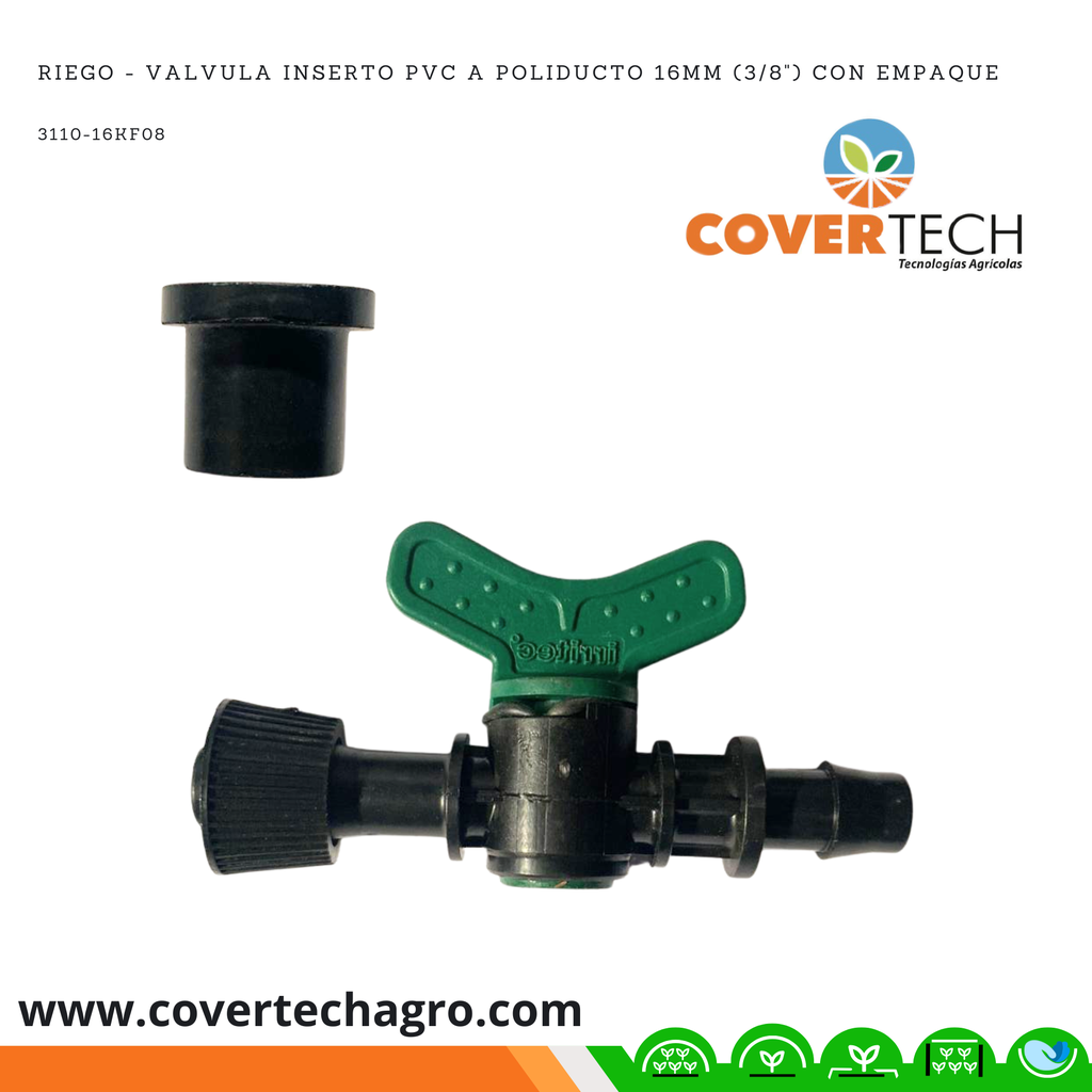 Riego - Valvula inserto PVC a poliducto 16mm (3/8") con empaque