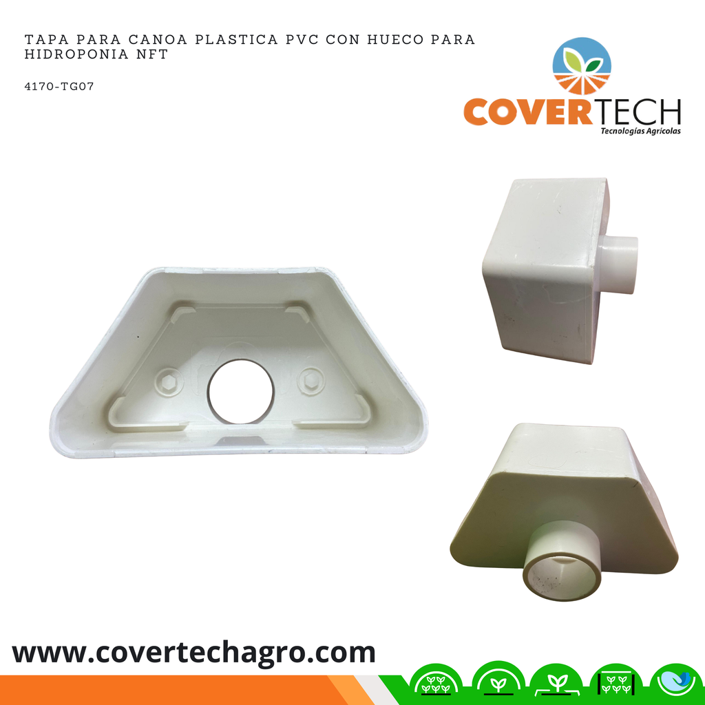 Tapa para Canoa plastica PVC con hueco para hidroponia NFT