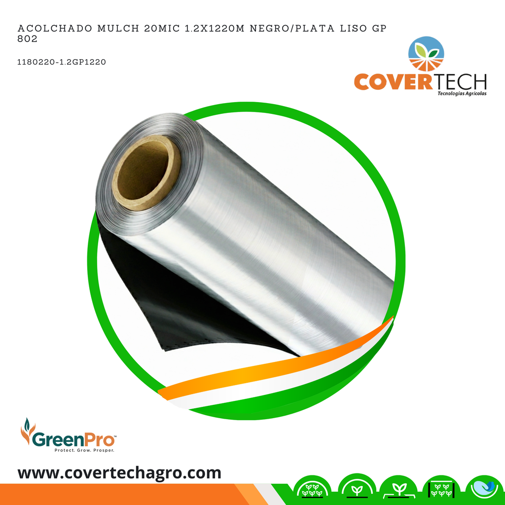Acolchado Mulch 20MIC 1.2x1220m Negro/Plata Liso GP 802