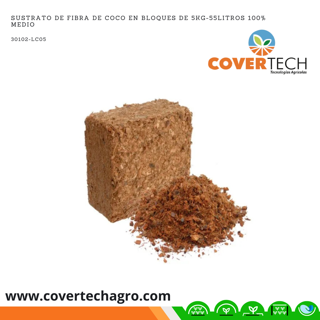[30102-LC05] Sustrato de Fibra de Coco en Bloques de 5kg-55Litros 100% Medio