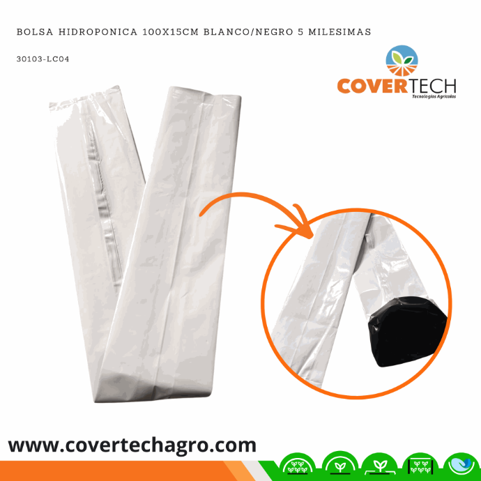 Bolsa hidroponica 100x15cm Blanco/Negro 5 milesimas
