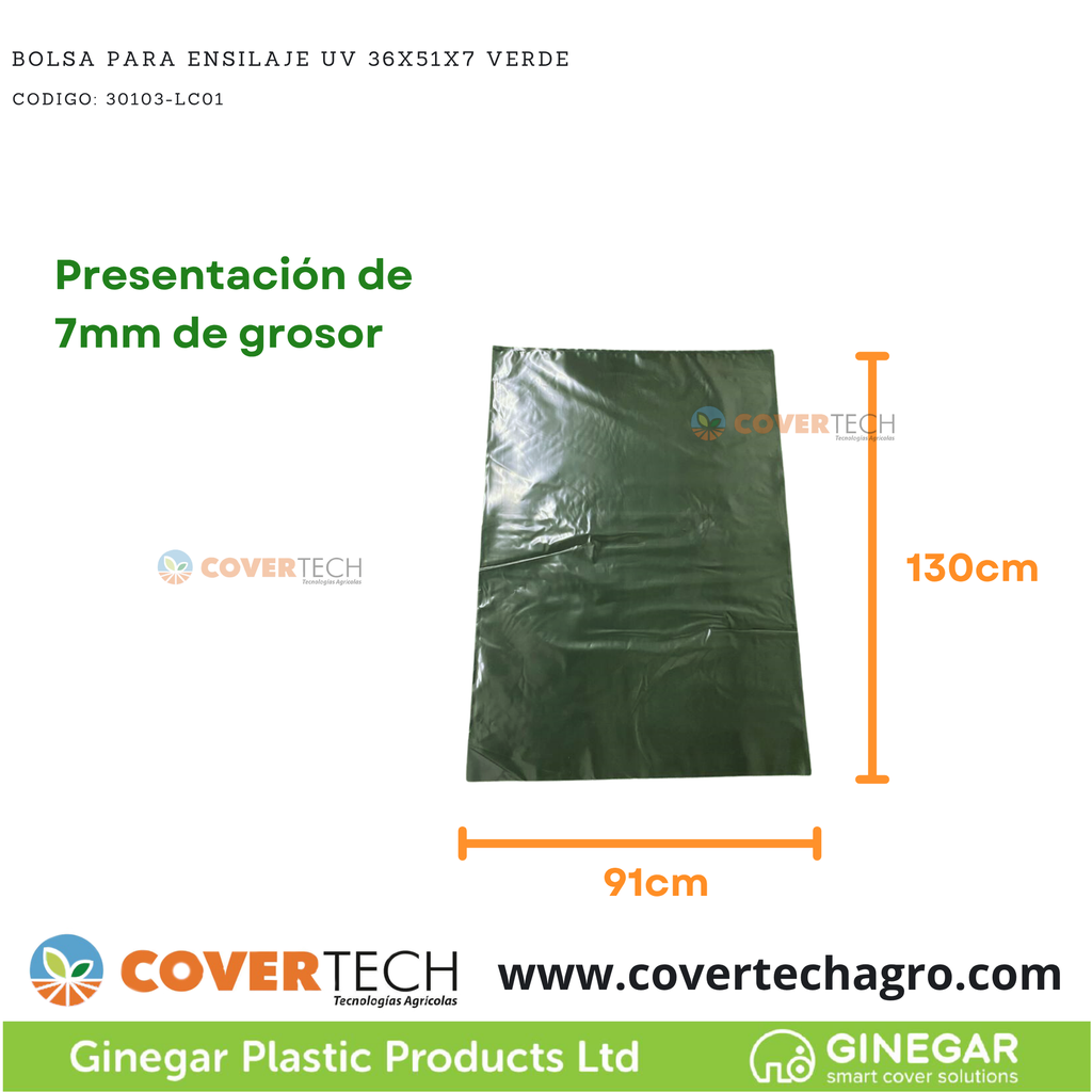 Bolsa para Ensilaje Verde UV 175Mic (7milesimas) 36X51"