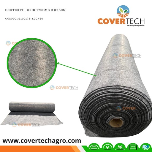 [33100175-3.0CN50]  Geotextil Gris 175gms 3.0x50m