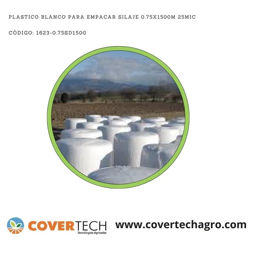 [1623-0.75SD1500]  Plastico blanco para empacar silaje 0,75x1500m 25mm