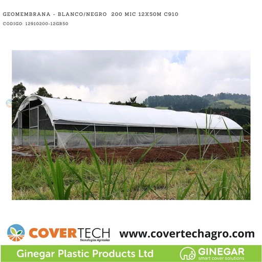 [12910200-12GR50]  Geomembrana - Blanco/Negro  200Mic (8milesimas) 12x50m C910