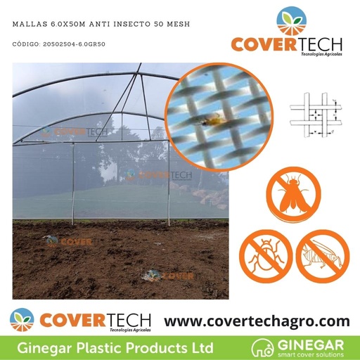 [20502504-6.0GR50]  Mallas 6.0x50m Anti Insecto 50 Mesh