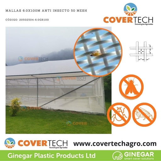 [20502504-6.0GR100] Mallas 6.0x100m Anti Insecto 50 Mesh (3+3)