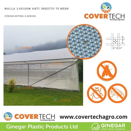 [207562-3.4GR100]  Malla 3.4x100m Anti Insecto 75 Mesh