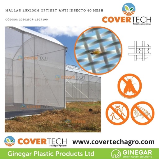 [20502507-1.5GR100]  Mallas 1.5x100m OPTINET Anti Insecto 40 Mesh
