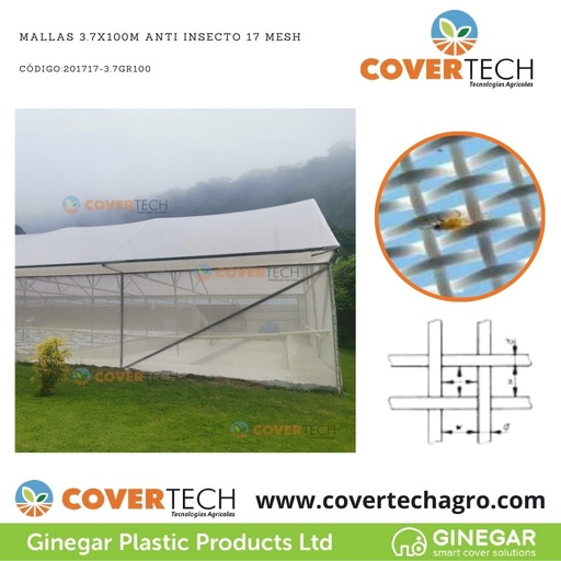 [201717-3.7GR100]  Mallas 3.7x100m Anti insecto 17 Mesh