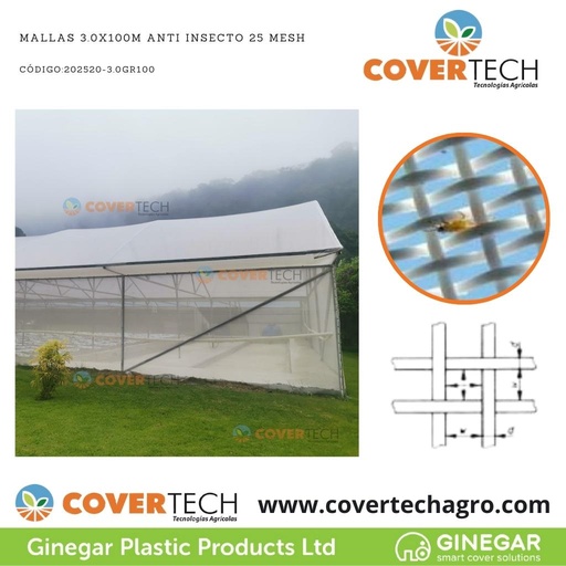 [202520-3.0GR100]  Mallas 3.0x100m Anti insecto 25 Mesh