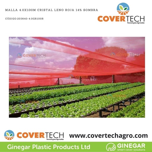 [203640-4.0GR100R]  Malla 4.0x100m Cristal Leno Roja 14% Sombra