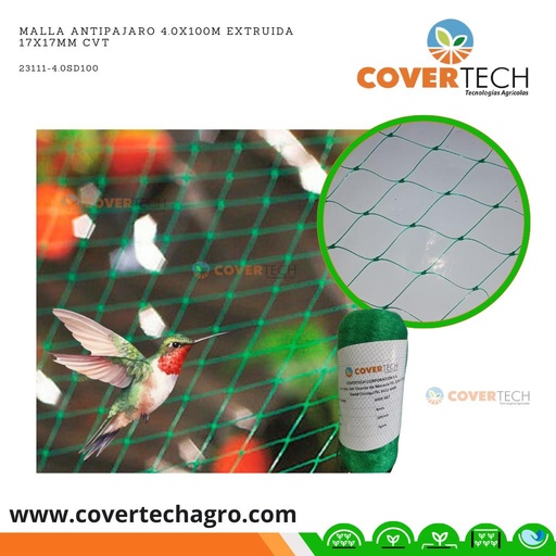 [23111-4.0SD100]  Malla Antipajaro 4.0x100m Extruida 17x17mm CVT