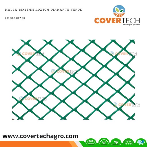 [23102-1.0FA30]  Malla 15x15mm 1.0x30m Diamante Verde