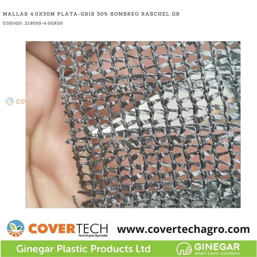 [219550-4.0GR50]  Mallas 4.0x50m Plata-Gris 50% Sombreo Raschel GR