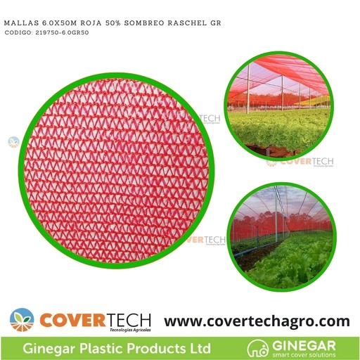 [219750-6.0GR50]  Mallas 6.0x50m Roja 50% Sombreo Raschel GR
