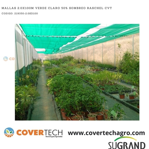 [219350-2.0SD100]  Mallas 2.0x100m Verde Claro 50% Sombreo Raschel CVT