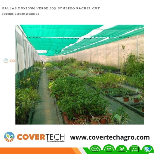 [219380-2.0SD100] Mallas 2.0x100m Verde Oscuro 80% Sombreo Rachel CVT