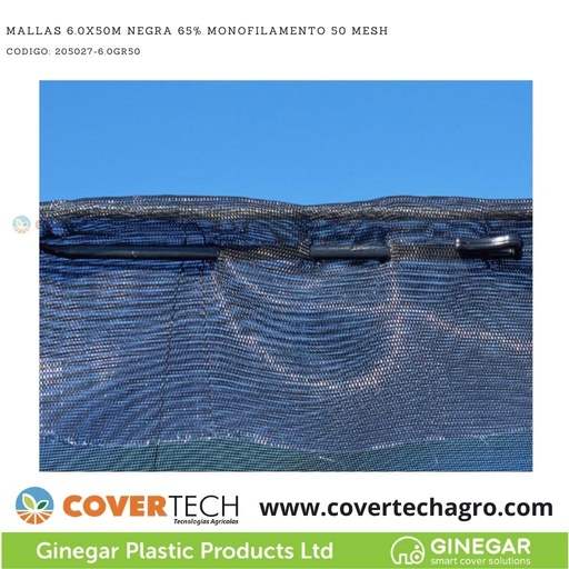 [205027-6.0GR50]  Mallas 6.0x50m Negra 65% Monofilamento 50 Mesh