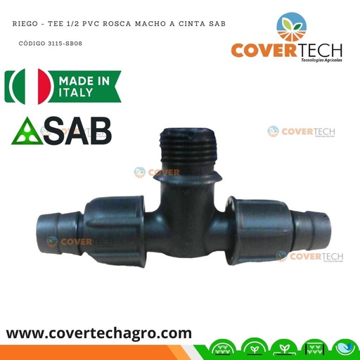 [3115-SB08]  Riego - Tee 1/2 PVC rosca macho a cinta SAB Italia