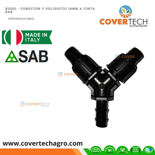 [3115-SB10]  Riego - Conector Y poliducto 16mm (3/8") a cinta SAB Italia