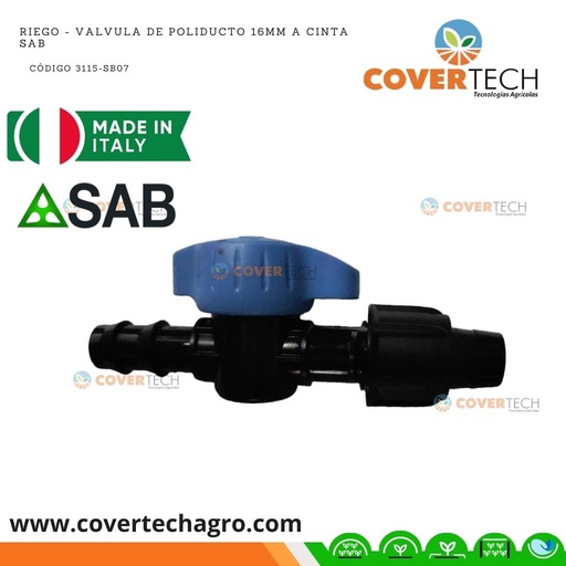 [3115-SB07]  Riego - Valvula de poliducto 16mm (3/8") a cinta SAB Italia