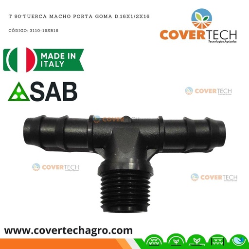 [3110-16SB16]  Riego - Tee PVC 1/2" rosca macho a poliducto 16mm (3/8") SAB Italia