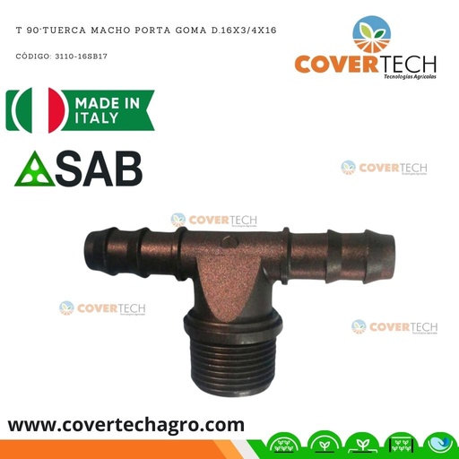 [3110-16SB17]  Riego - Tee PVC 3/4" rosca macho a poliducto 16mm (3/8") SAB Italia