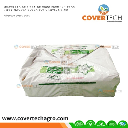 [30101-LC01]  Sustrato de Fibra de Coco 28cm 14Litros Jiffy Maceta bolsa 50% Chip/50% FIno