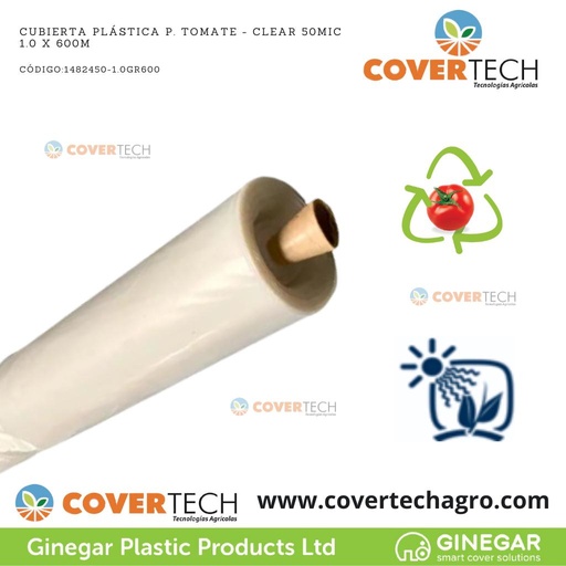 [1482450-1.0GR600] Cubierta plastica p. Tomate - Transparente 50Mic (2milesimas) 1.0X600m C824